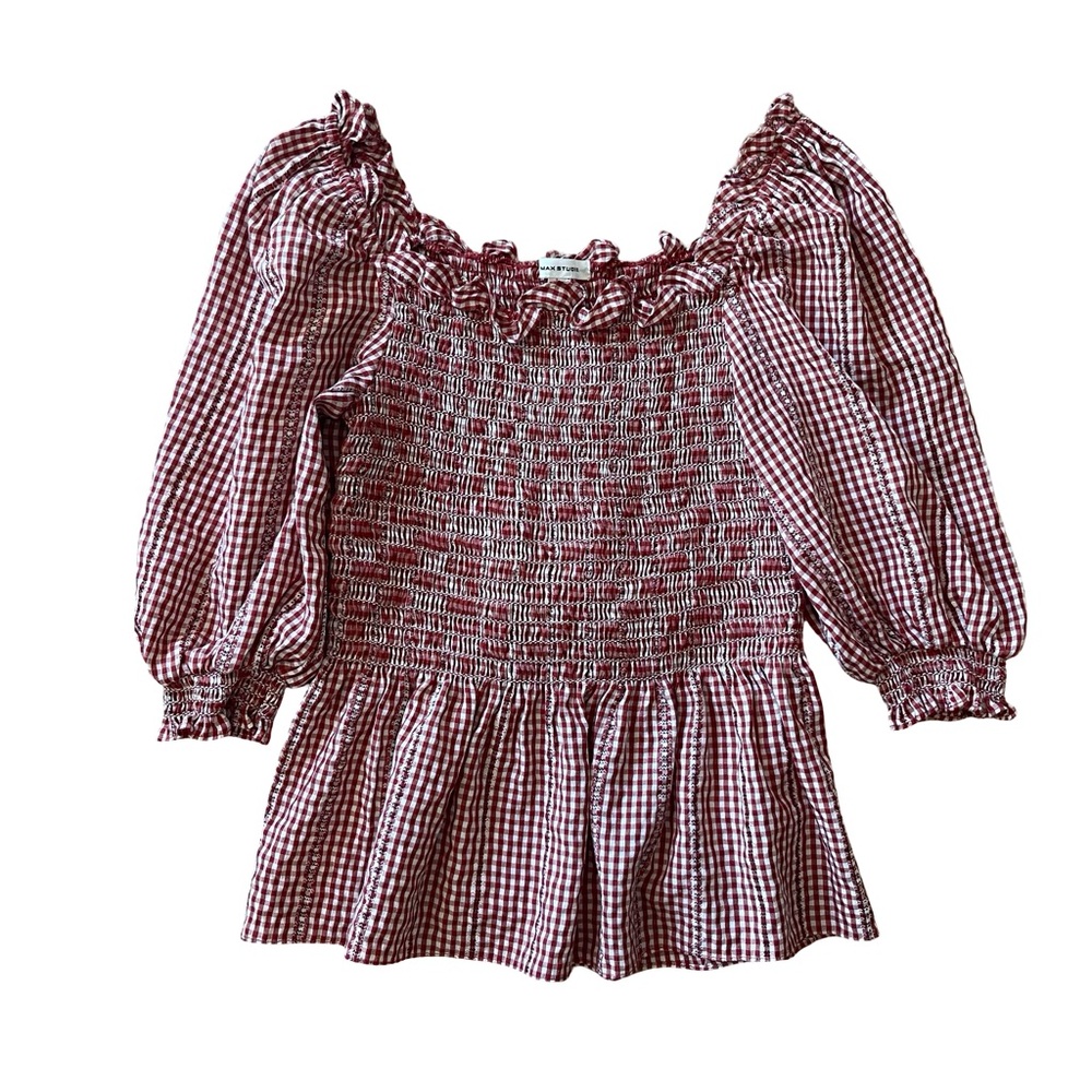 Max Studio Gingham Smocked Off-Shoulder Top